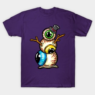 Eyeball Snowman Freaky Weird Art Eyes Illustration Cartoon T-Shirt